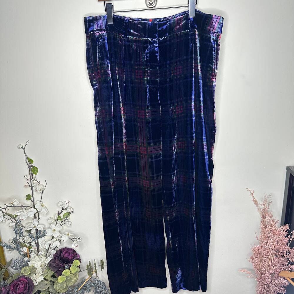 BODEN Chiswick Velvet Pants Navy and Red Check Sz 16-18R $198 {3R49} - Picture 2 of 5